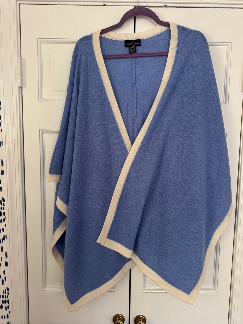 Alashan Cashmere Blue Wrap with Cream Trim